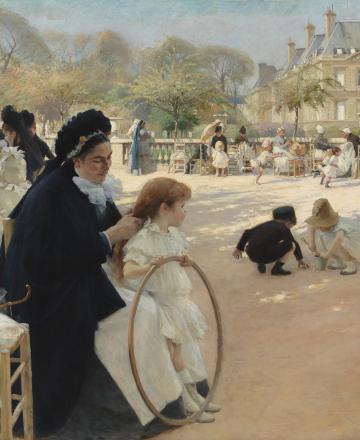 Peinture d'Albert Edelfelt représentant les jardins du Luxembourg, au premier plan se trouve une nourrice assise et des enfants qui jouent